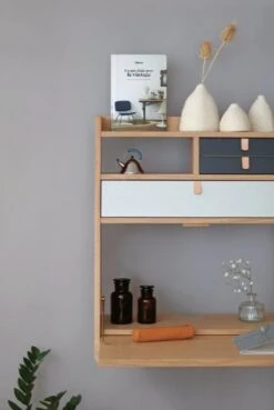 Hartô Gaston Seinälipasto, 60 Cm, Tammi - Messinki - Petrooli -Terassitalo Kauppa 12010721058 GASTON SECRETAIRE MURAL 60 cm Chne gris clair et gris ardoise 3