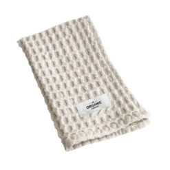 The Organic Company Big Waffle Keittiöliina/pyyhe, Beige -Terassitalo Kauppa 1656 BW KitchenAndWashCloth Stone Folded