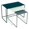 Fermob Oulala Sarjapöytä, 3-osainen, Retro Bouquet 1 Fermob Oulala Sarjapöytä, 3-osainen, Retro Bouquet -Terassitalo Kauppa FM900906 0 6 Bleu acapulco Gris orage Menthe glaciale TRILOGIE DE TABLES BASSES GIGOGNES