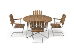 Grythyttan Stålmöbler Nojatuoli A2, Galvanoitu Teräs - öljytty Tammi -Terassitalo Kauppa Grupp 4 A2 Bord 9A ek