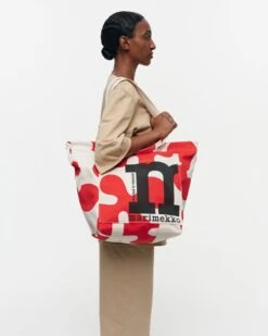 Marimekko Mono City Tote Pulloposti Olkalaukku, Puuvilla - Punainen -Terassitalo Kauppa MM 232 city bag pulloposti 091974 830 5566 2role